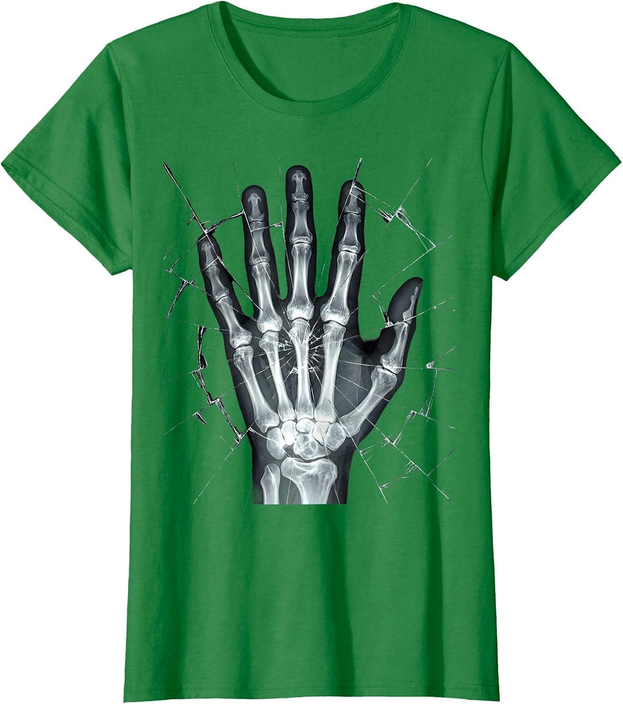 Women's Cracked X-Ray Film Radiology Graphic T-Shirt - Kelly Green