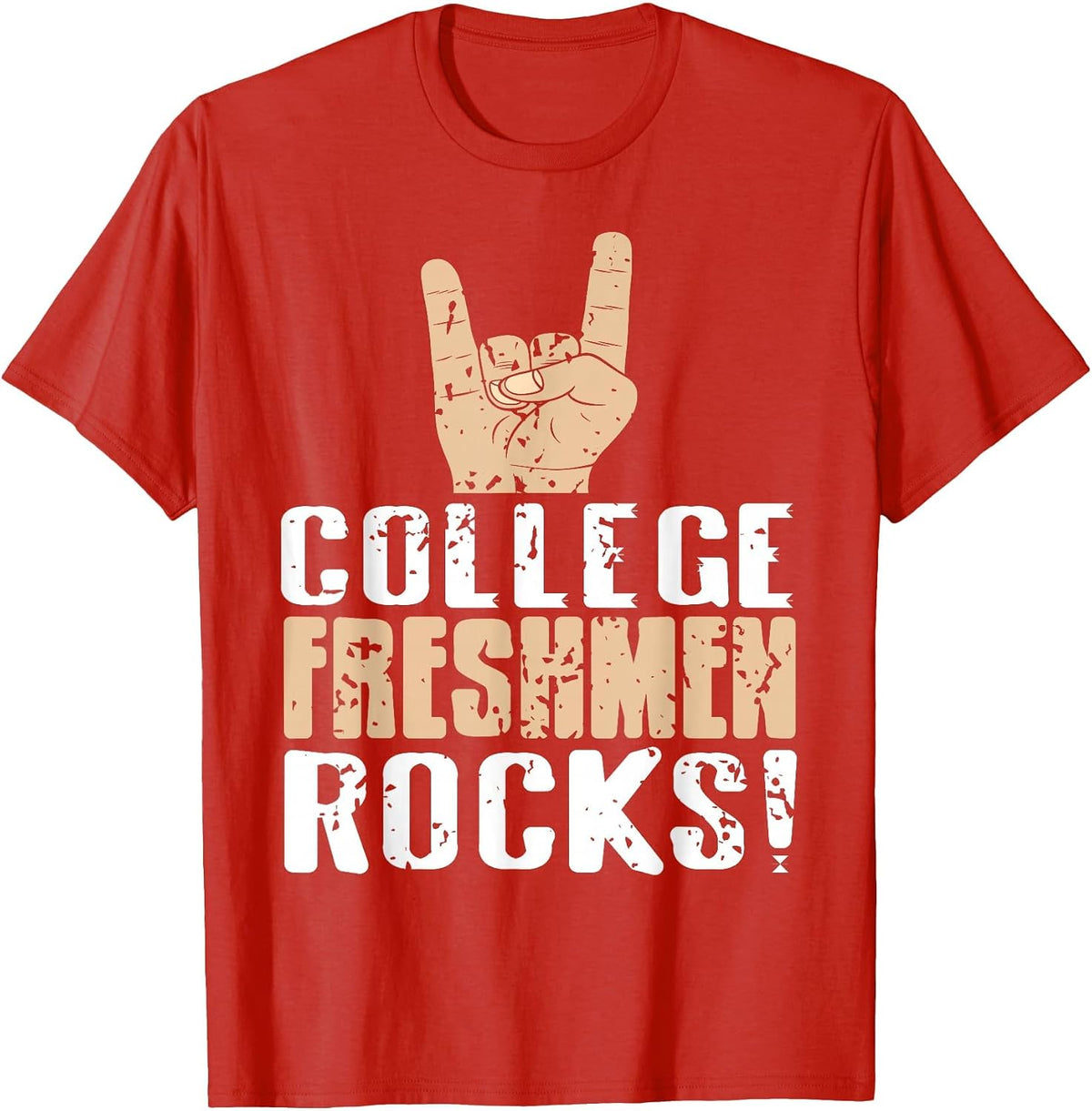 College Freshman Rocker Hand Statement T-Shirt - Red