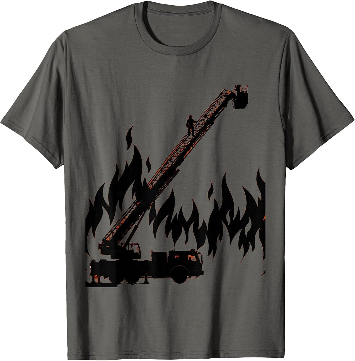 Aerial Ladder Firefighter Blaze Graphic Tee T-Shirt - Asphalt Grey