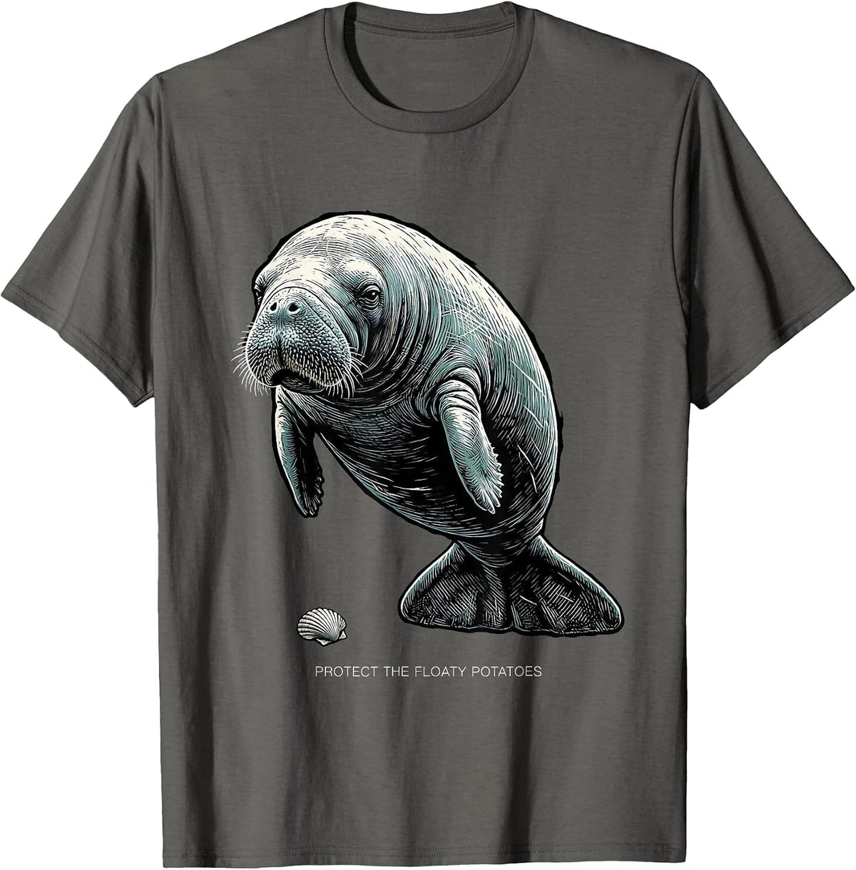 Protect The Floaty Potatoes Funny Manatee Lover Ocean Animal T-Shirt - Asphalt Grey