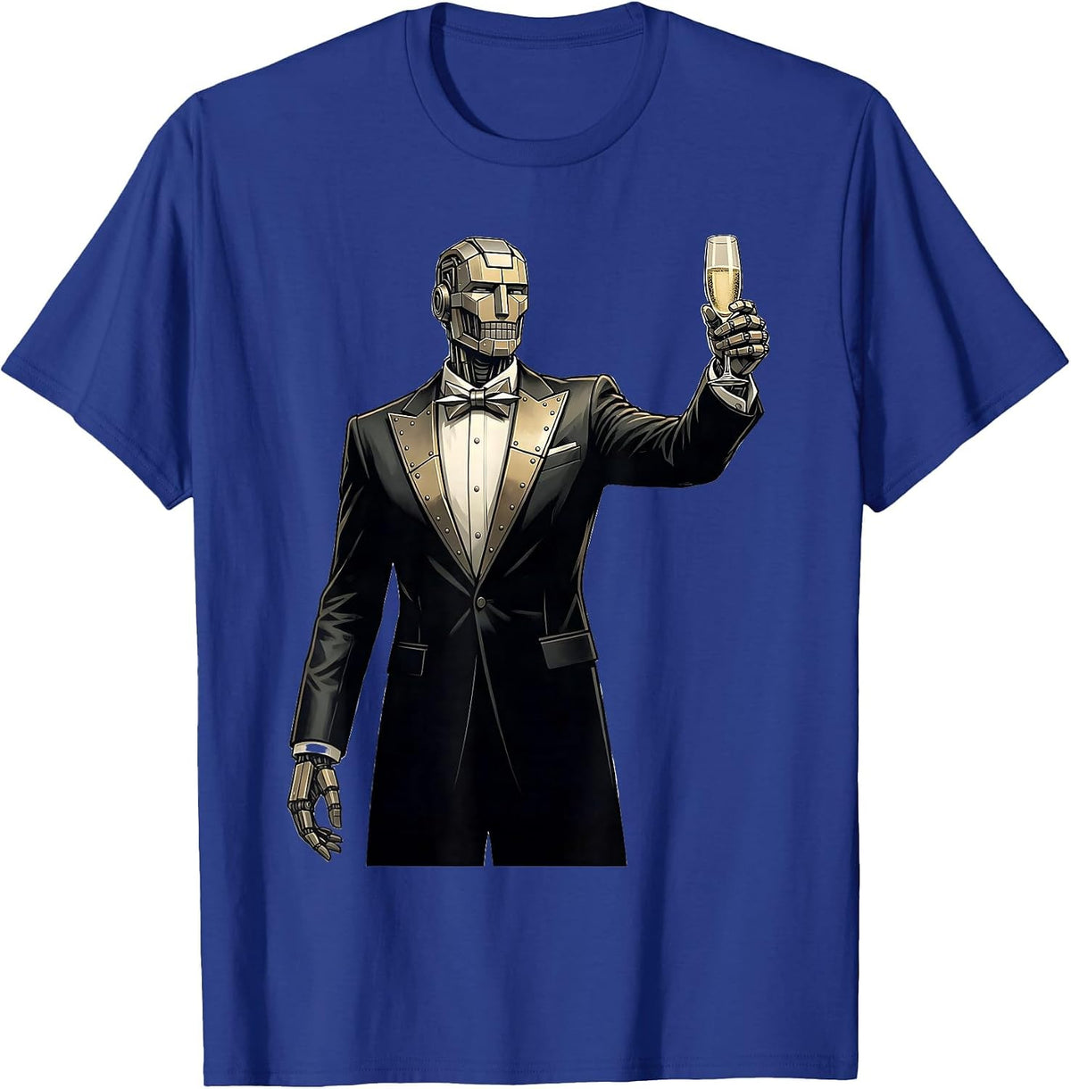 Robot in Tuxedo Champagne Toast Graphic T-Shirt - Royal Blue
