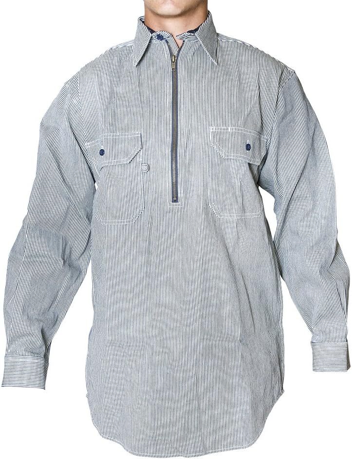 Men's Logger Long Sleeve Half Zipper Front Hickory Stripe Shirt (X-Large) - As Pictured