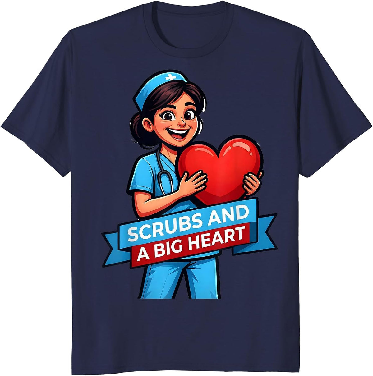 Scrubs and a Big Heart CNA Design T-Shirt - Navy Blue