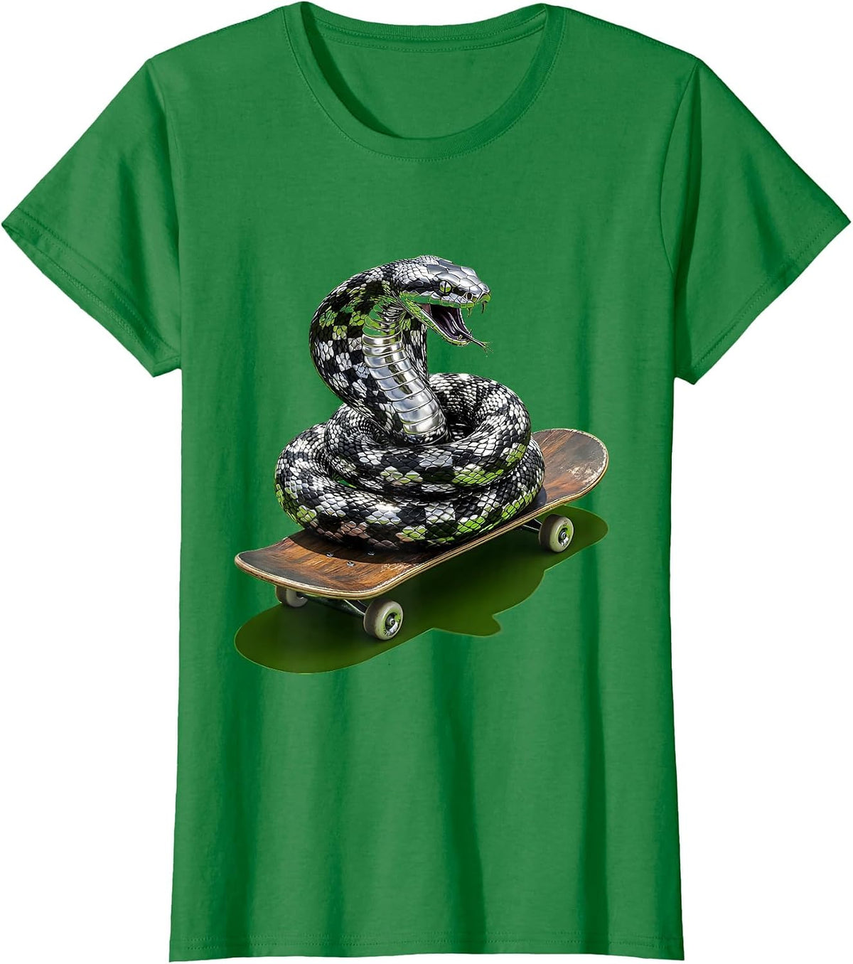 Y2K Snake Checkerboard Skateboard Graphic Tee T-Shirt - Kelly Green