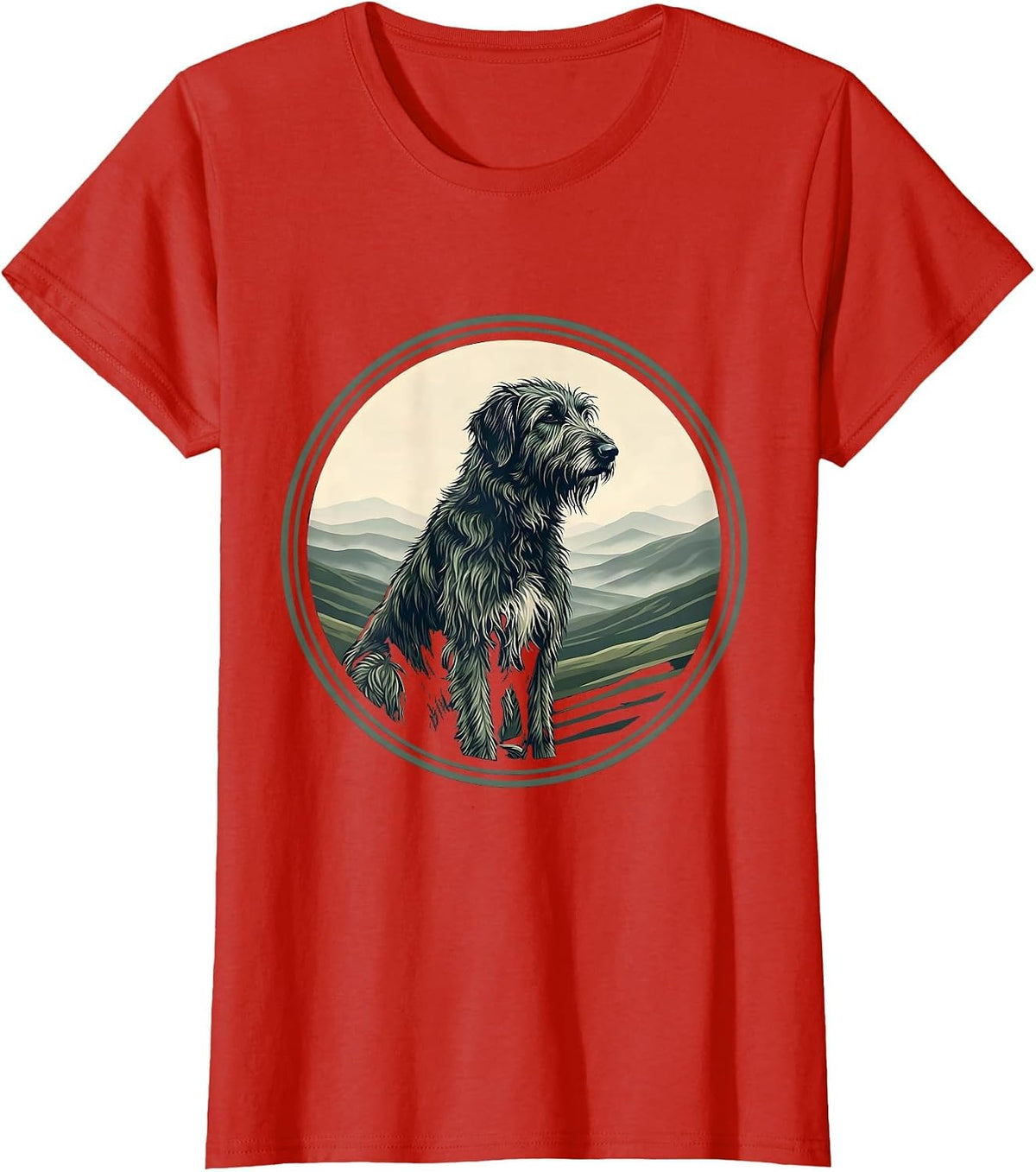 Irish Wolfhound Misty Hills Illustration T-Shirt - Red