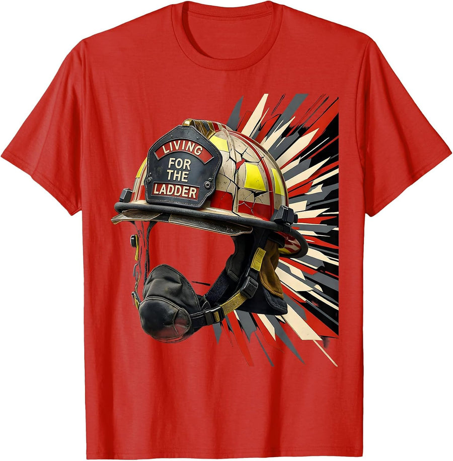 Men's Living for the Ladder Firefighter Graphic Design T-Shirt - Red