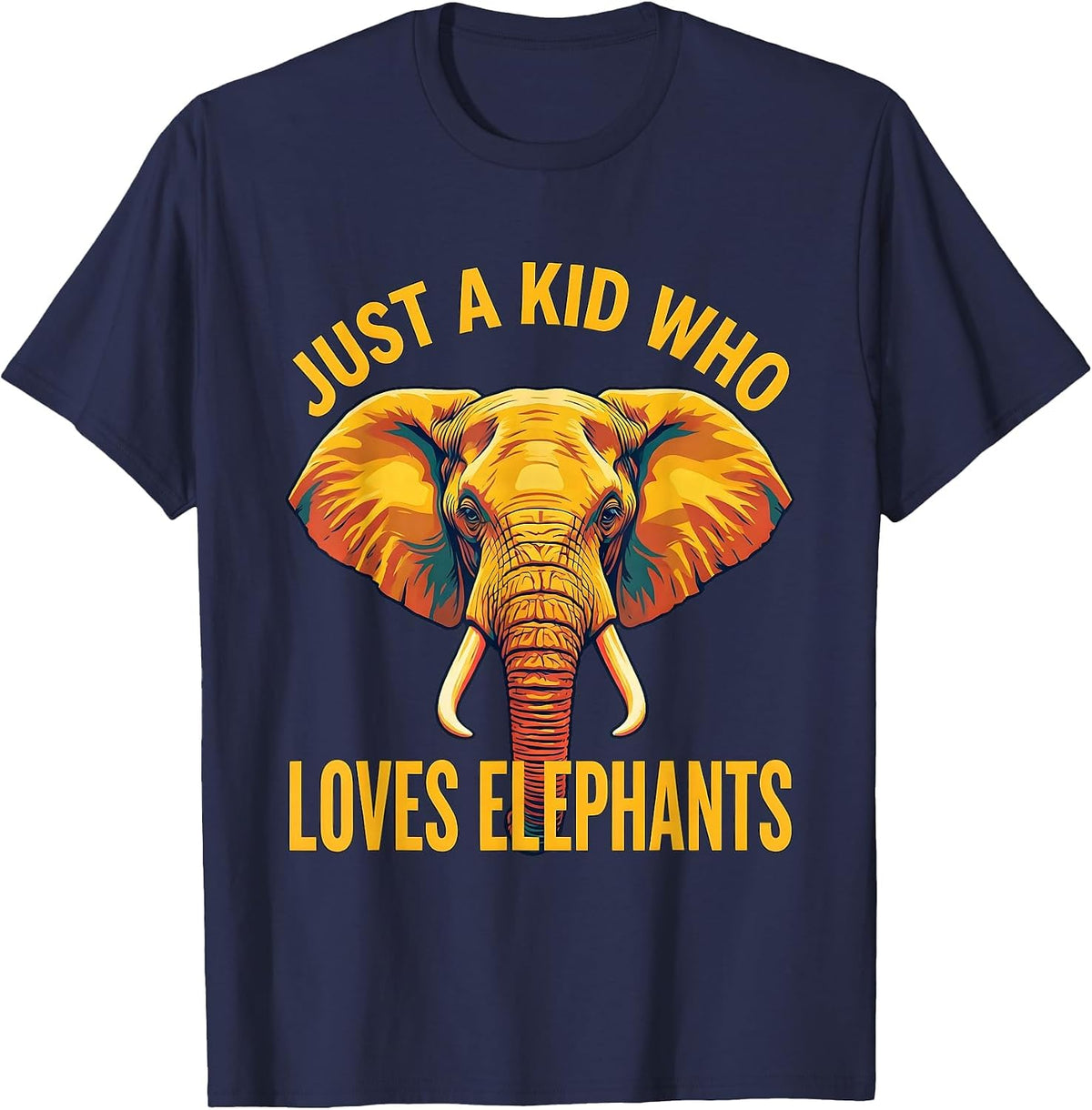 Just A Kid Who Loves Elephants Cute Elephant Lover Wildlife T-Shirt - Navy Blue