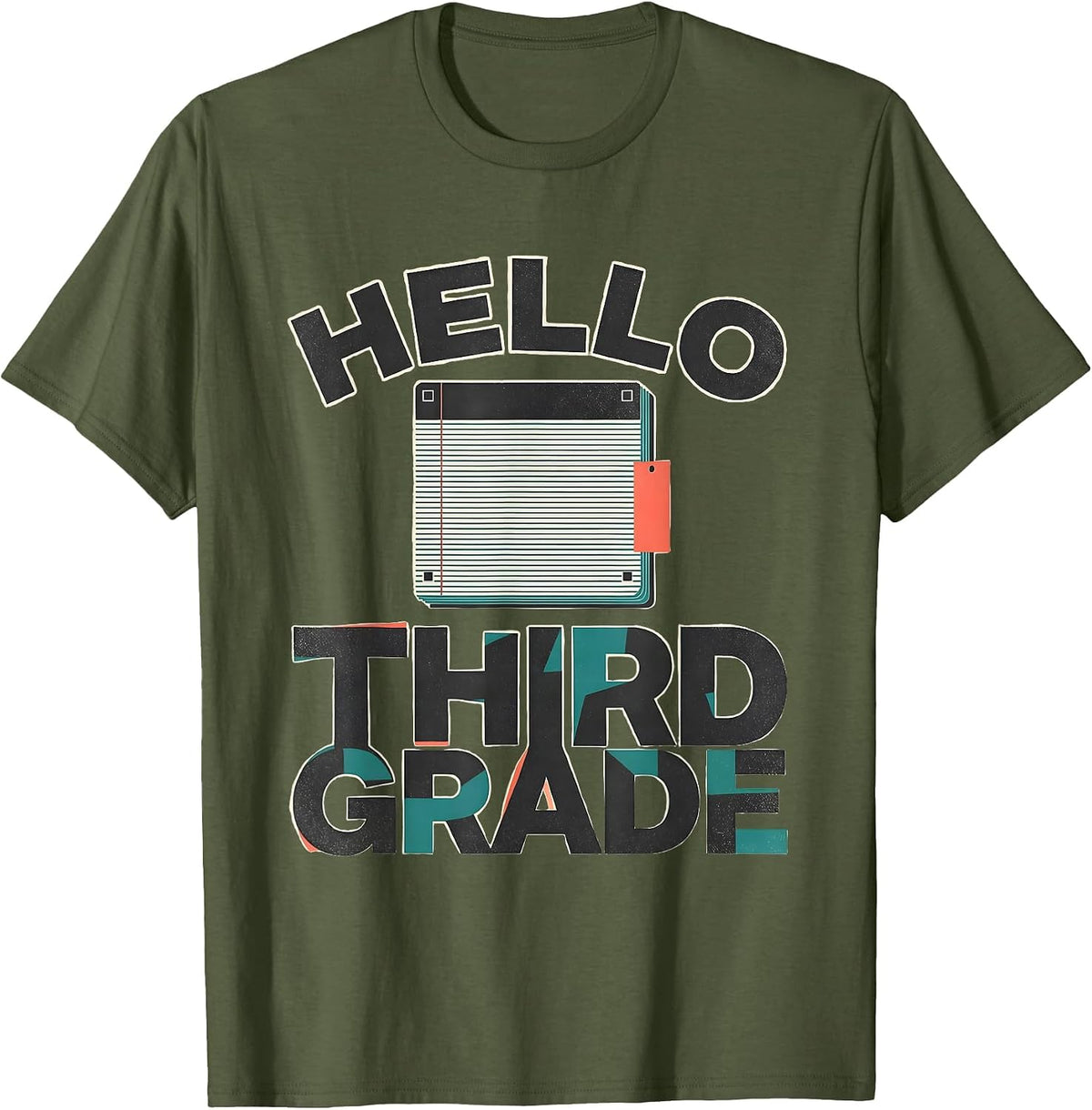 Hello, Third Grade Midcentury Modern Retro Teacher Student T-Shirt - Olive Green