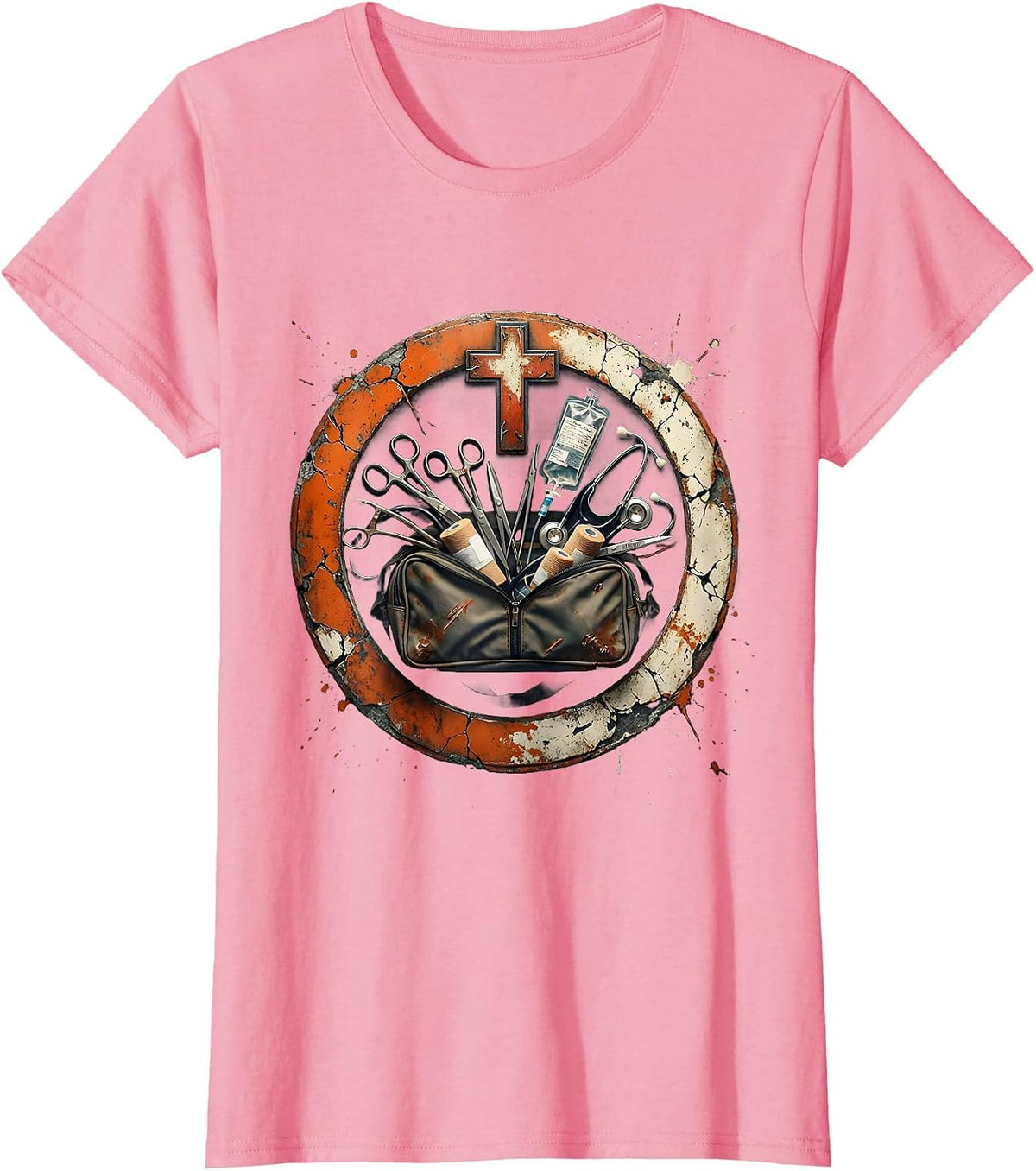 Women's EMT Trauma Bag Burst Medical Tools Graphic T-Shirt - Pink