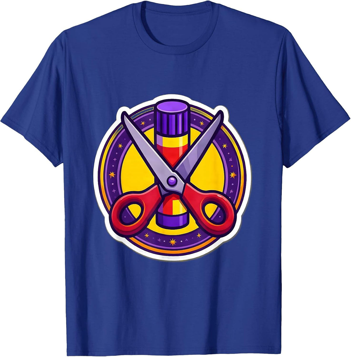 First Grade Teacher Glue Stick Scissors Graphic T-Shirt - Royal Blue