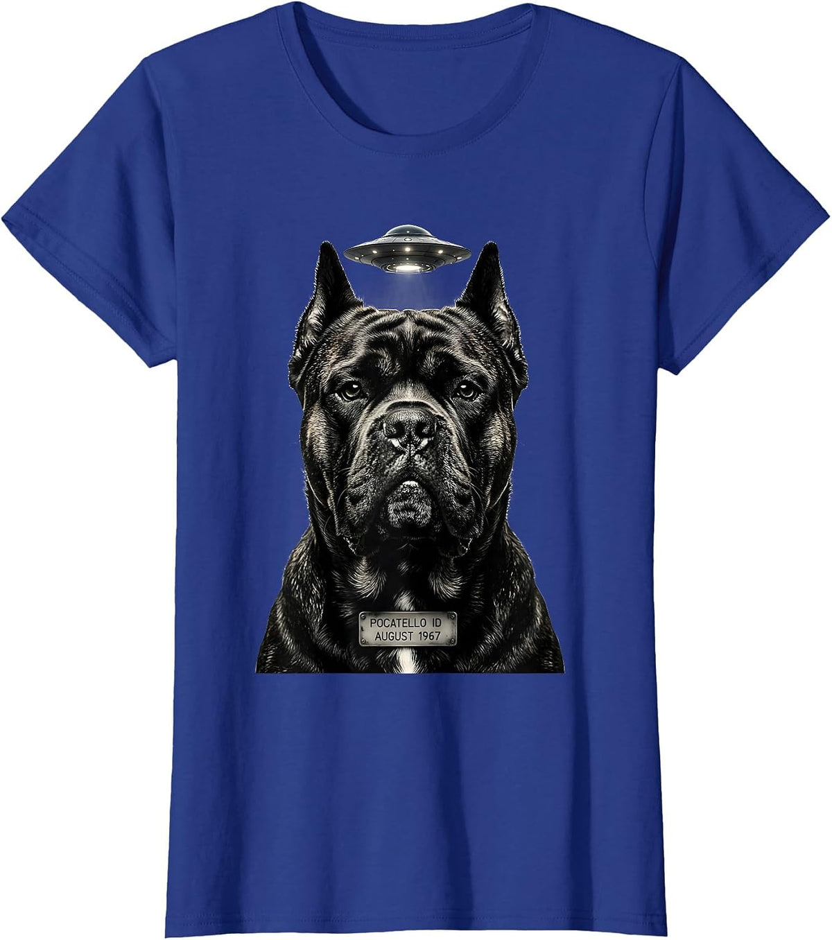 Women's Pocatello ID August 1967 Funny Cane Corso UFO Selfie T-Shirt - Royal Blue