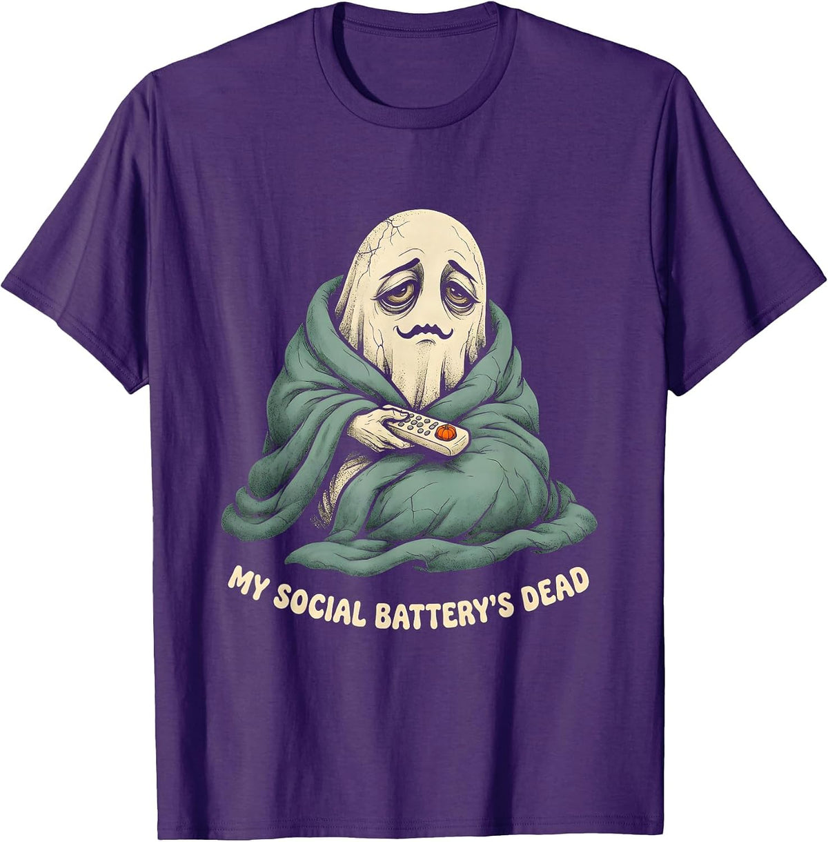 Men's MY SOCIAL BATTERY'S DEAD Funny Introvert Halloween T-Shirt - Purple