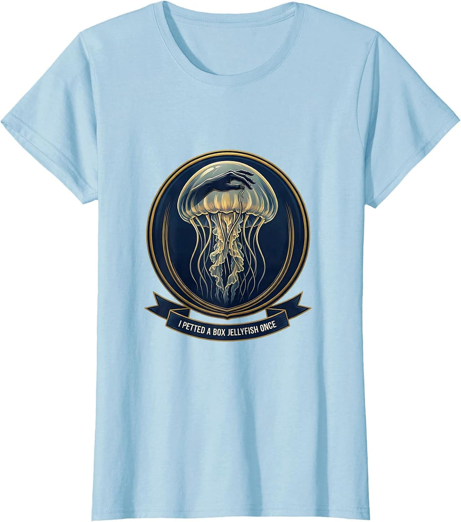 Women's I Petted A Box Jellyfish Once Funny Wild Animal Humor T-Shirt - Baby Blue