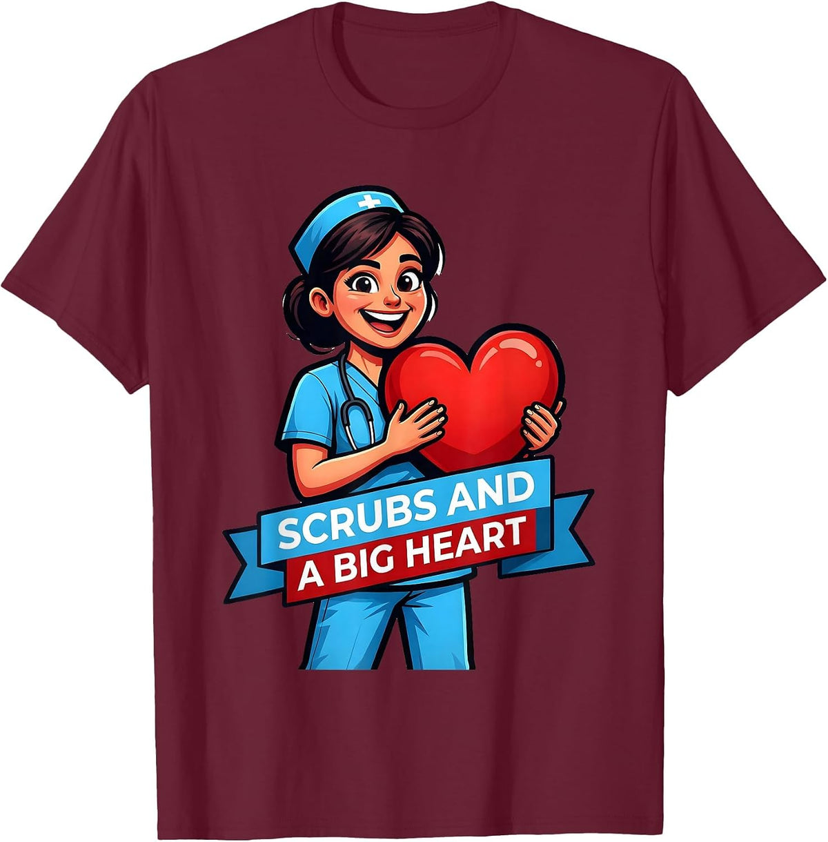 Scrubs and a Big Heart CNA Design T-Shirt - Burgundy