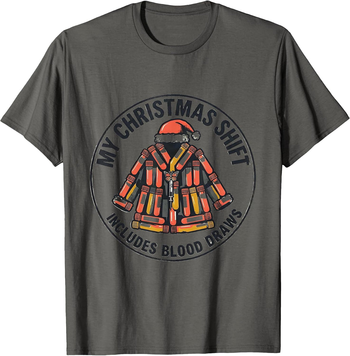Men's My Christmas Shift Includes Blood Draws Phlebotomist T-Shirt - Asphalt Grey