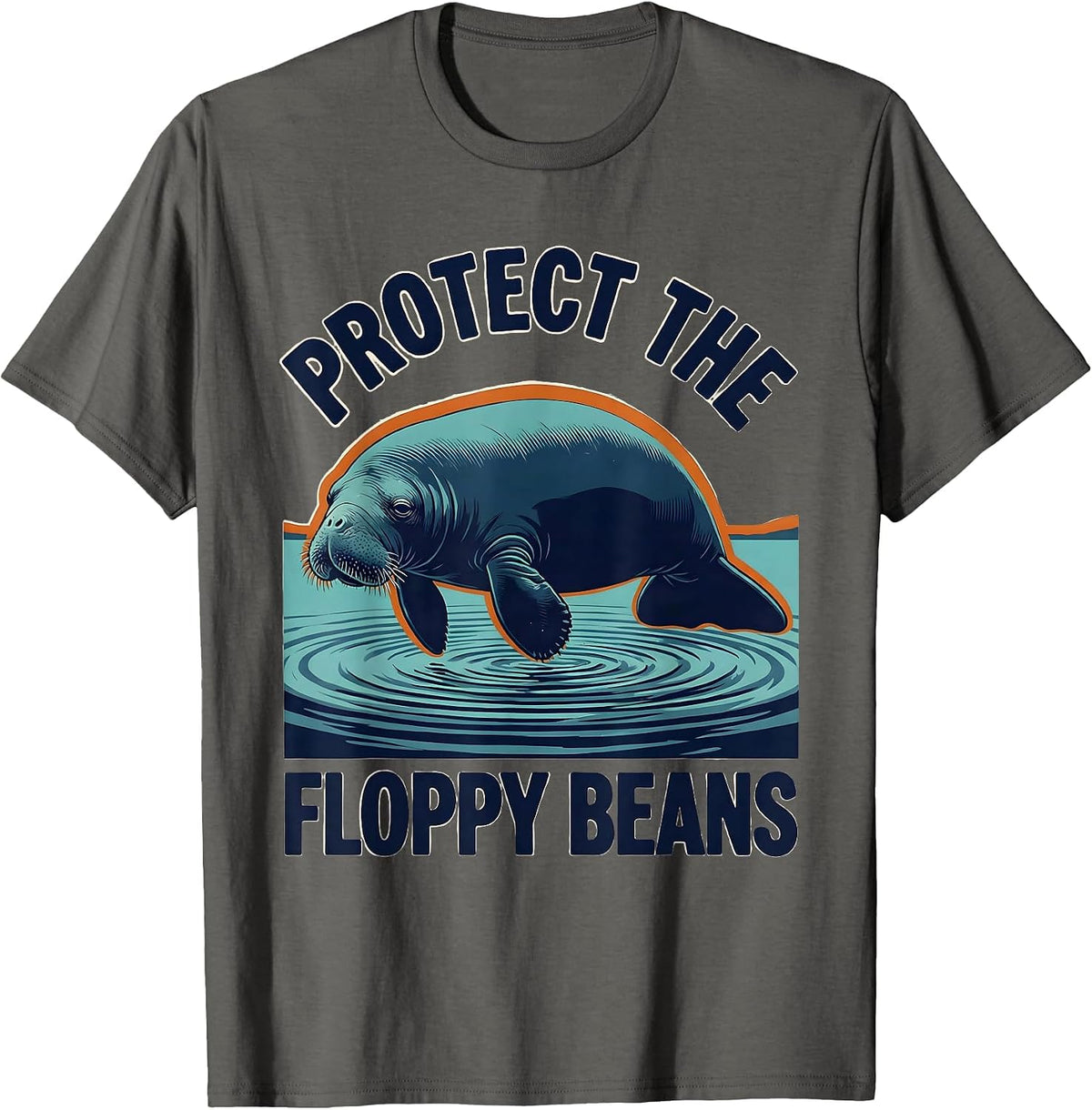 Men's Protect The Floppy Beans Funny Manatee Lover Florida T-Shirt - Asphalt Grey