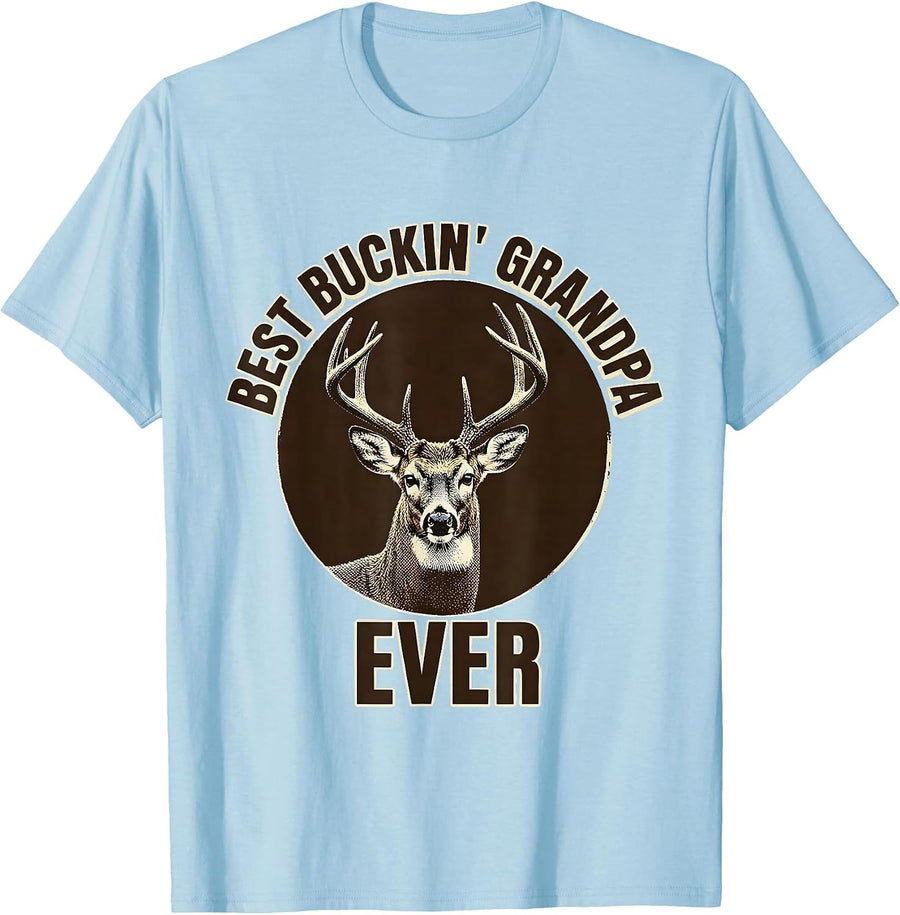 Men's Best Buckin' Grandpa Ever Funny Hunting Dad Deer Lover Gift T-Shirt - Baby Blue