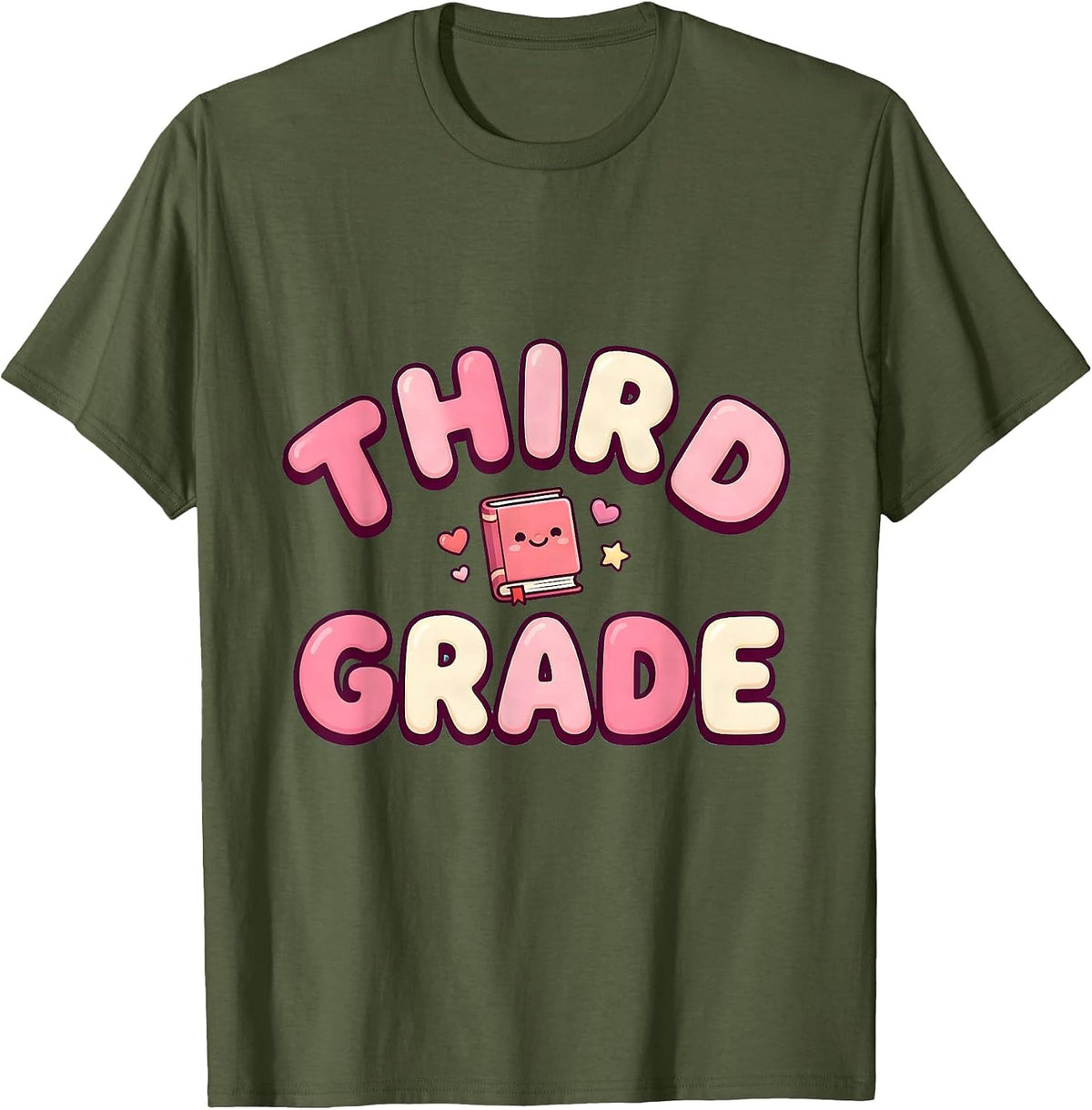 Third Grade Cute Kawaii Back To School Teacher Student T-Shirt - Olive Green