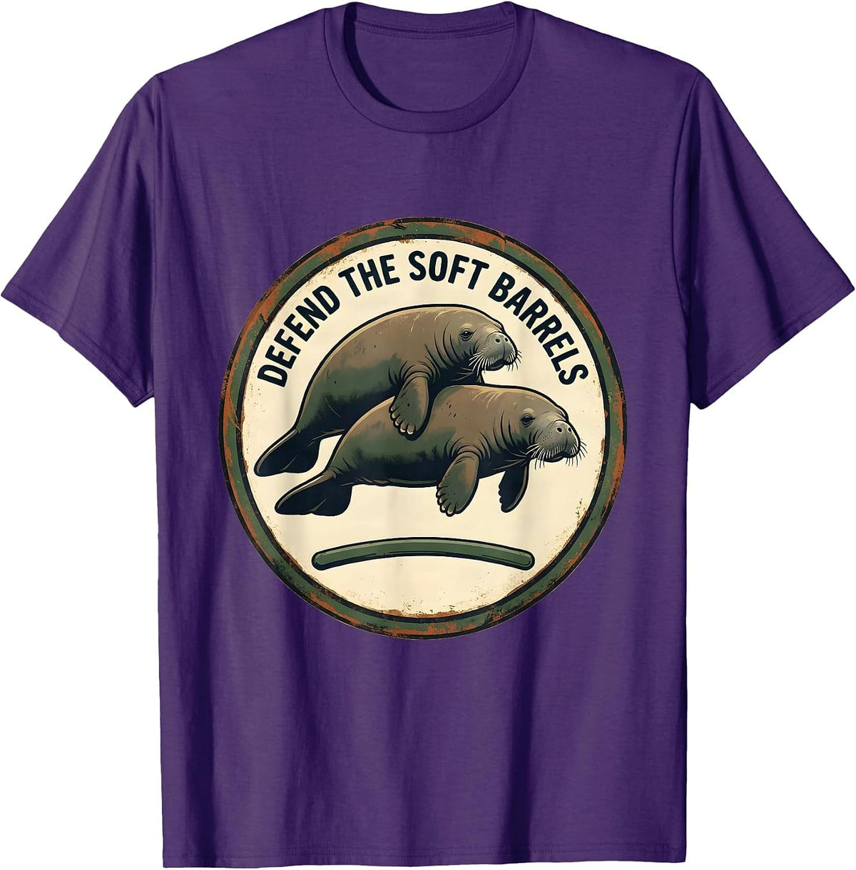 Men's Defend The Soft Barrels Vintage Manatee Sea Cow Wildlife T-Shirt - Purple