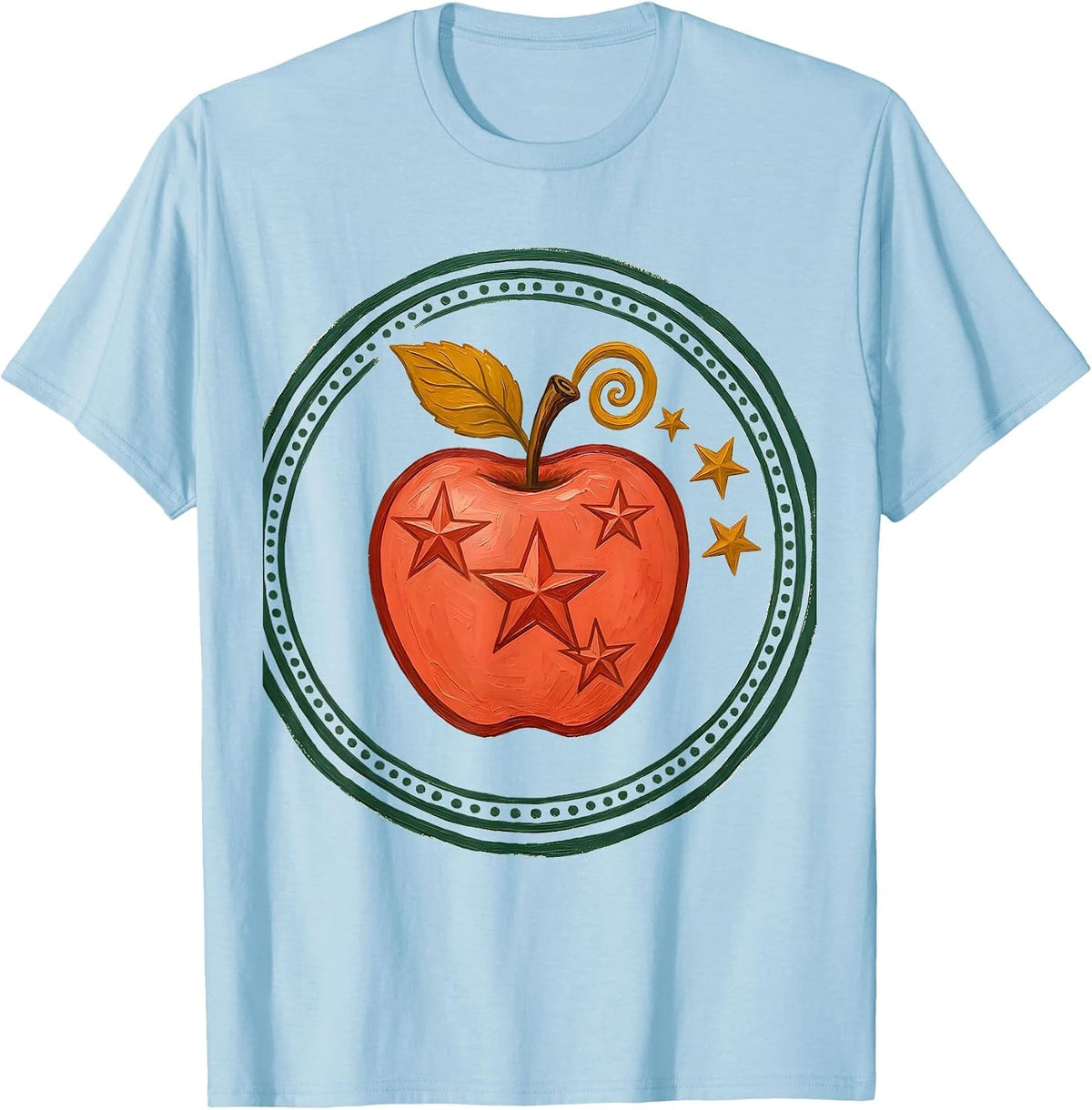 Whimsical Apple Folk Art Y2K Kawaii Grunge Teen T-Shirt - Baby Blue