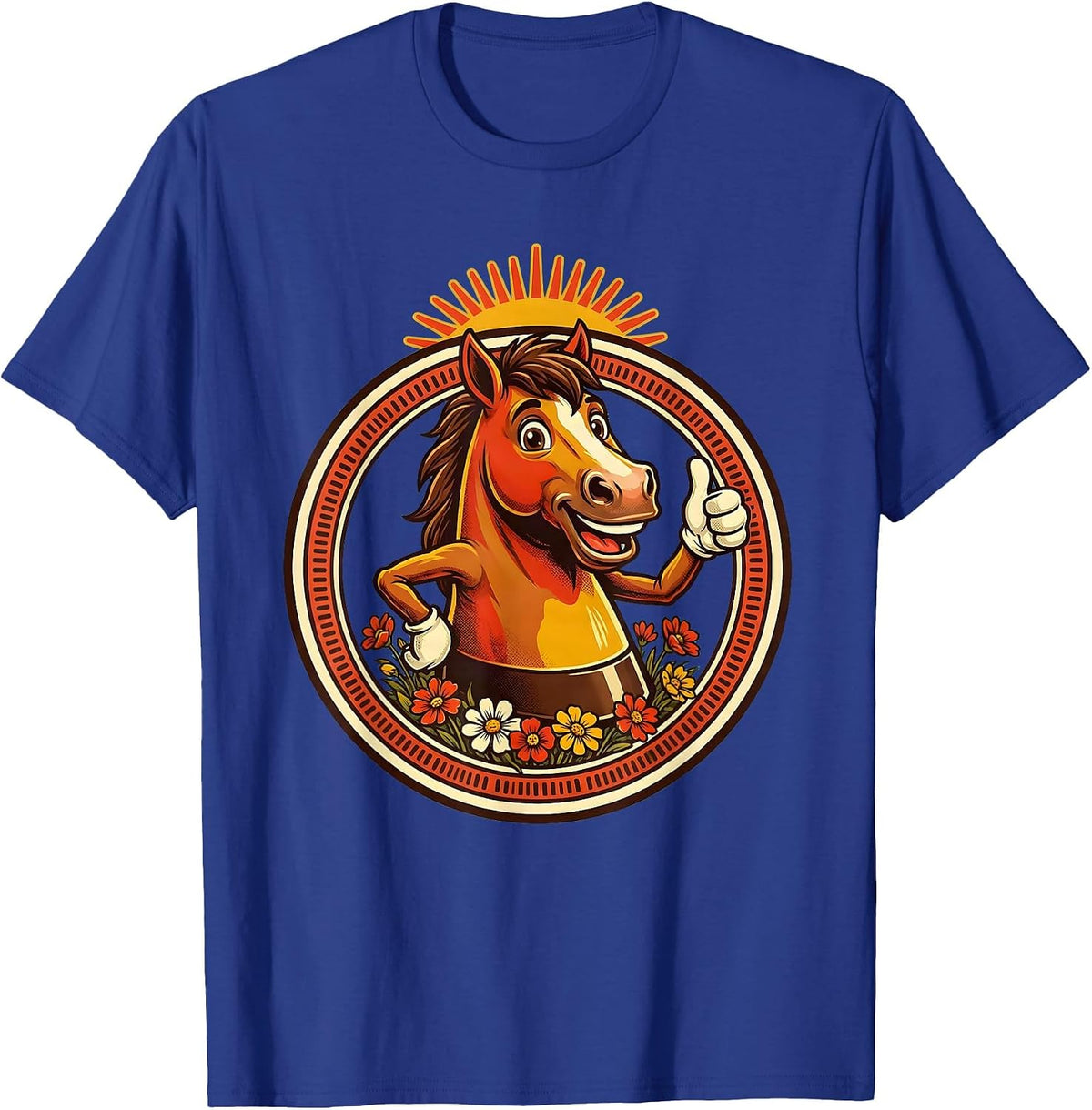 Men's Horse Hoof Print Blooming Floral Graphic Design T-Shirt - Royal Blue