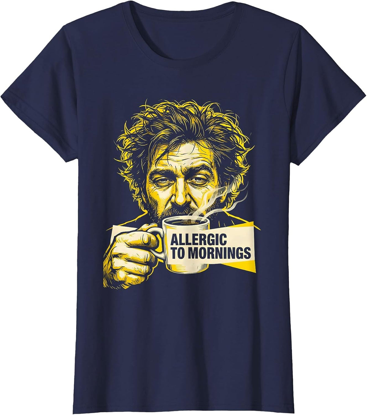 Women's Allergic To Mornings Funny Design T-Shirt - Navy Blue