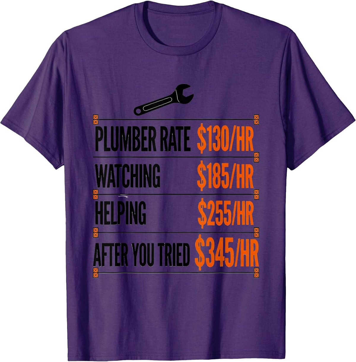 Men's Plumber Rate $130/hr Funny Plumber Gift T-Shirt - Purple