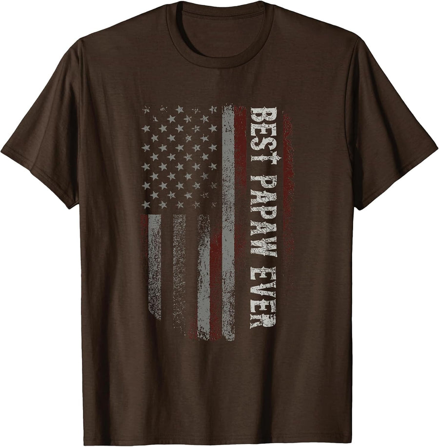 Best Papaw Ever American Flag Vintage Grandpa Fathers Day T-Shirt - Brown