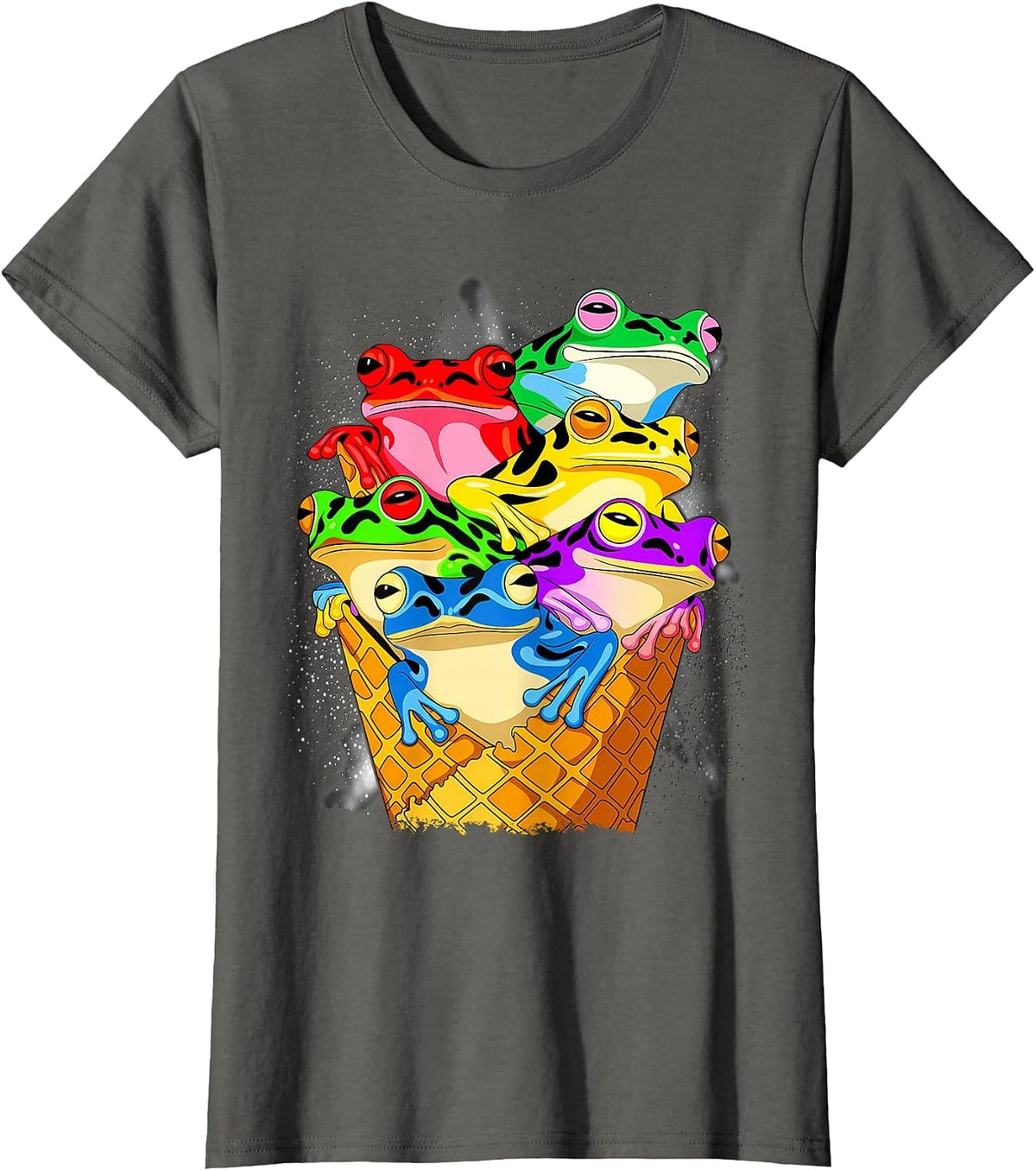 Funny Tree Climbing Frogs, Ice Cream in A Waffle T-Shirt - Asphalt Grey