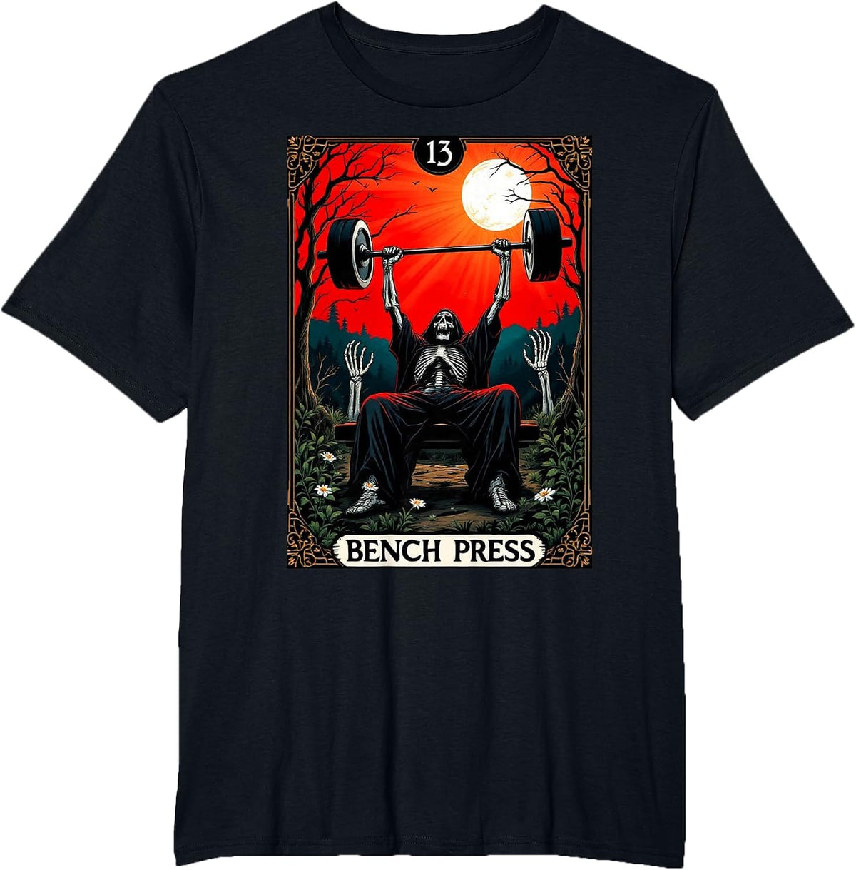 Funny Tarot Card Bench Press Gym Occult Workout Fitness T-Shirt - Black
