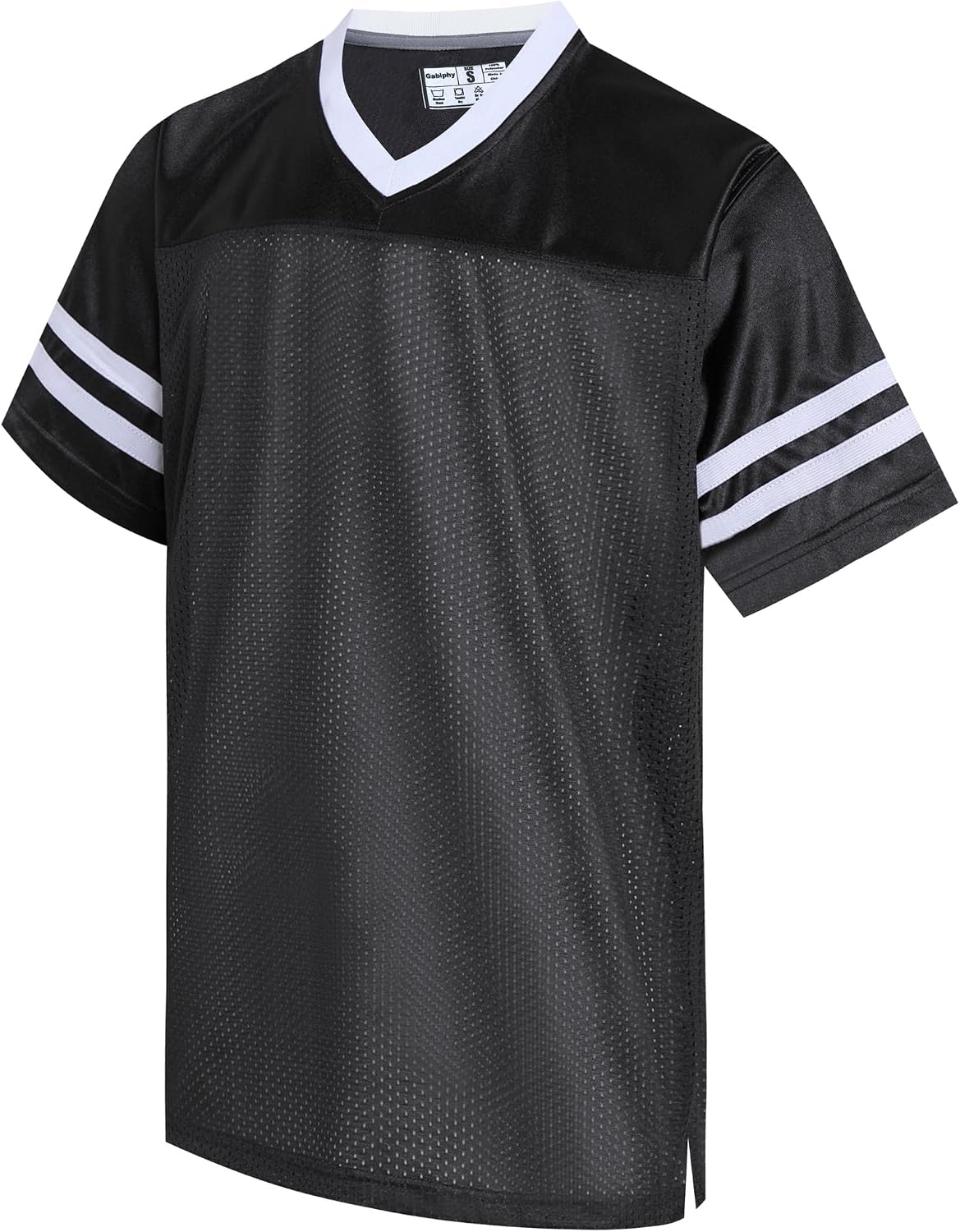 Men's Retro Football Jerseys V-Neck Short Sleeve T-Shirts Workout Gym Running Hiking Shirts - Black Jersey-white Stripe