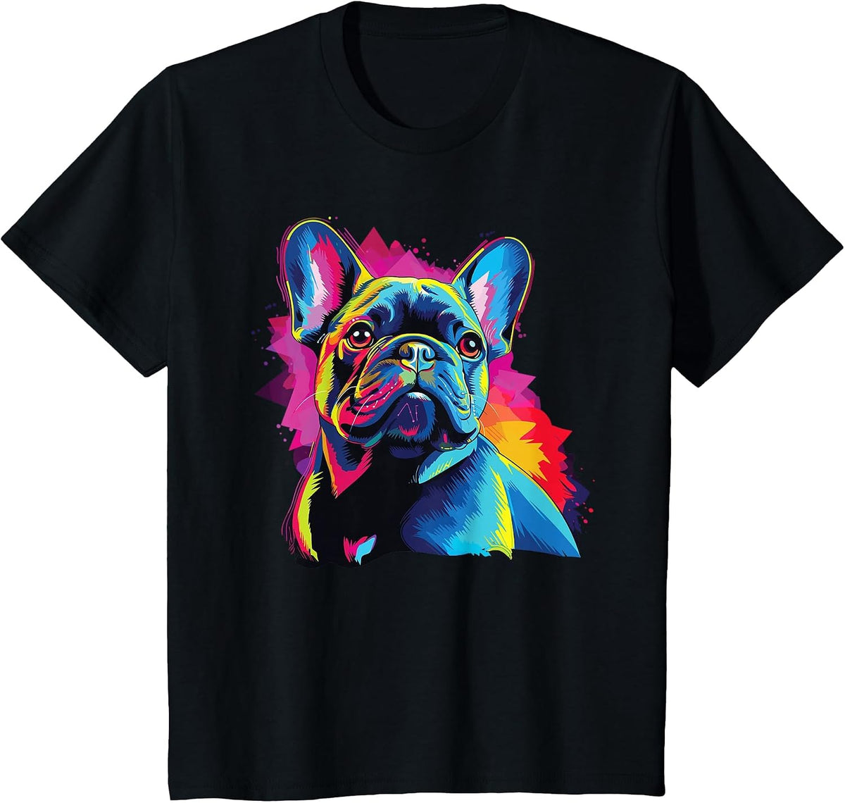 Watercolor Colorful French Bulldog Dogs T-Shirt - Black