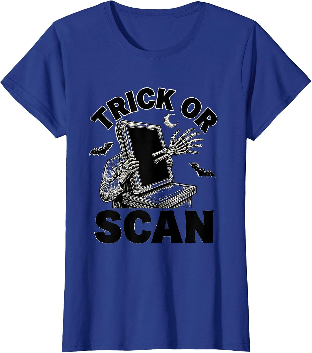 Women's Trick Or Scan Funny Radiologic Technologist Halloween Humor T-Shirt - Royal Blue