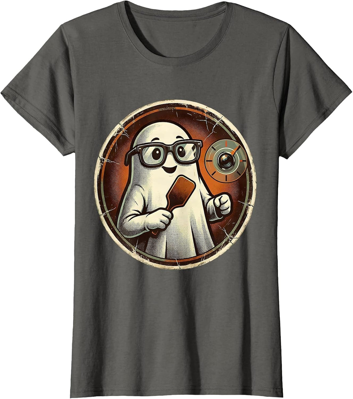 Women's Friendly Ghost Eye Doctor Halloween Optometrist Humor T-Shirt - Asphalt Grey