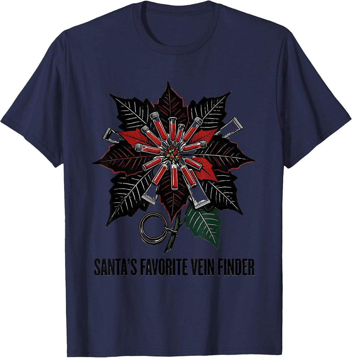 Santa's Favorite Vein Finder Funny Phlebotomist Christmas T-Shirt - Navy Blue
