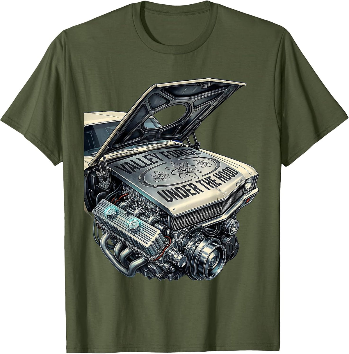Men's Valley Forge Under the Hood Automotive Design T-Shirt - Olive Green