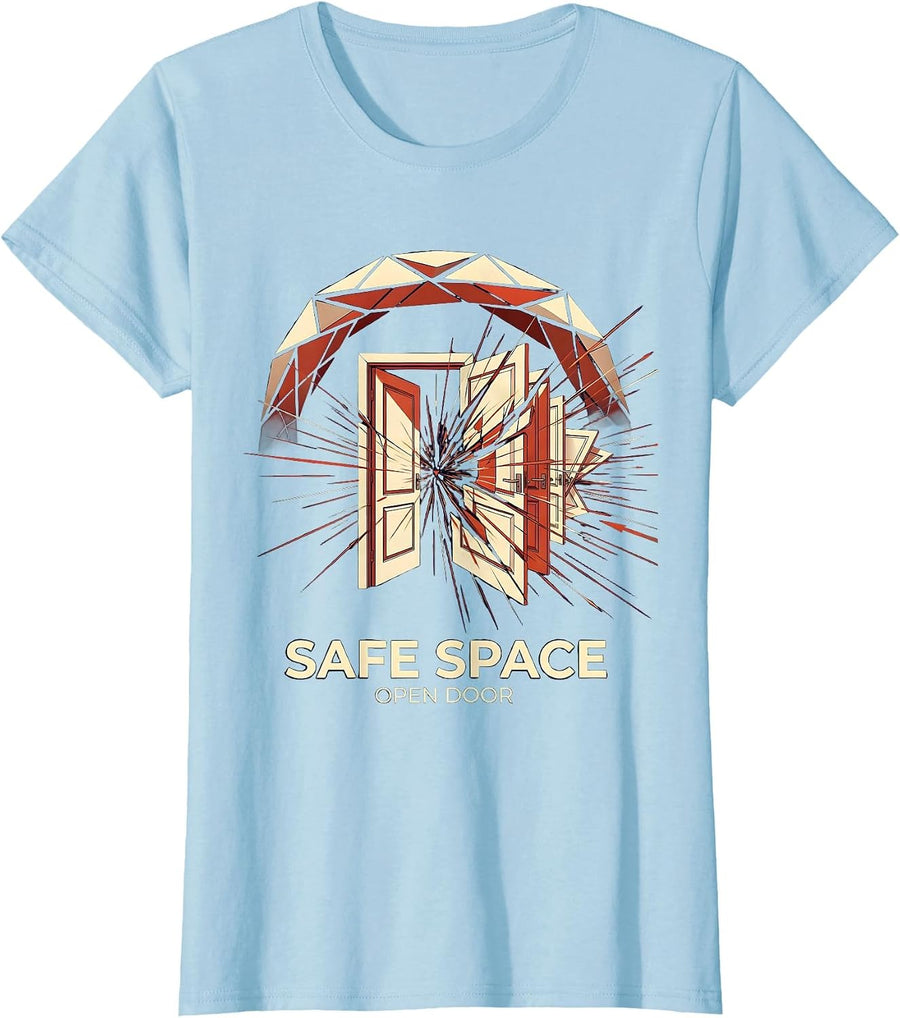 Women's Safe Space Open Door School Counselor Design T-Shirt - Baby Blue