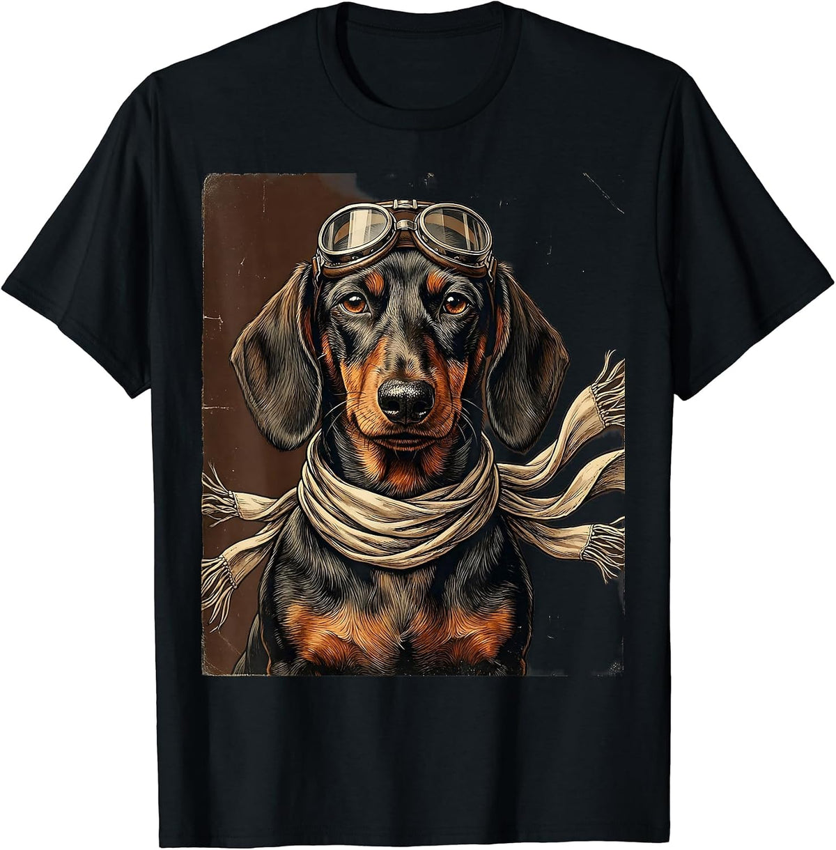 Men's Dachshund Aviator Pilot Goggles and Scarf Design T-Shirt - Black