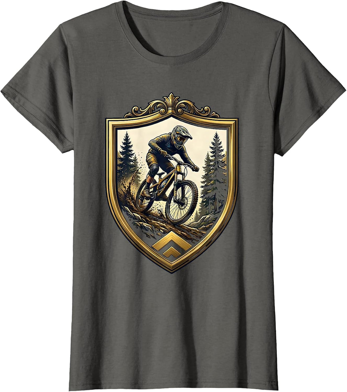 Women's Downhill Mountain Biker Muddy Forest Trail Graphic T-Shirt - Asphalt Grey