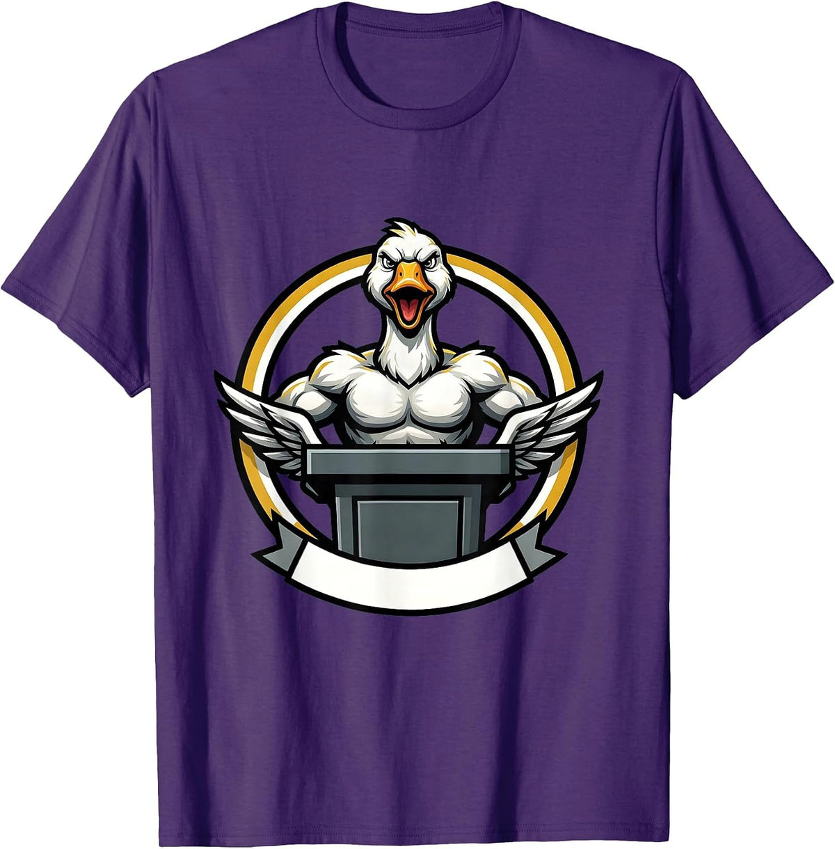 Serious Goose at Podium Funny Animal Speaker T-Shirt - Purple
