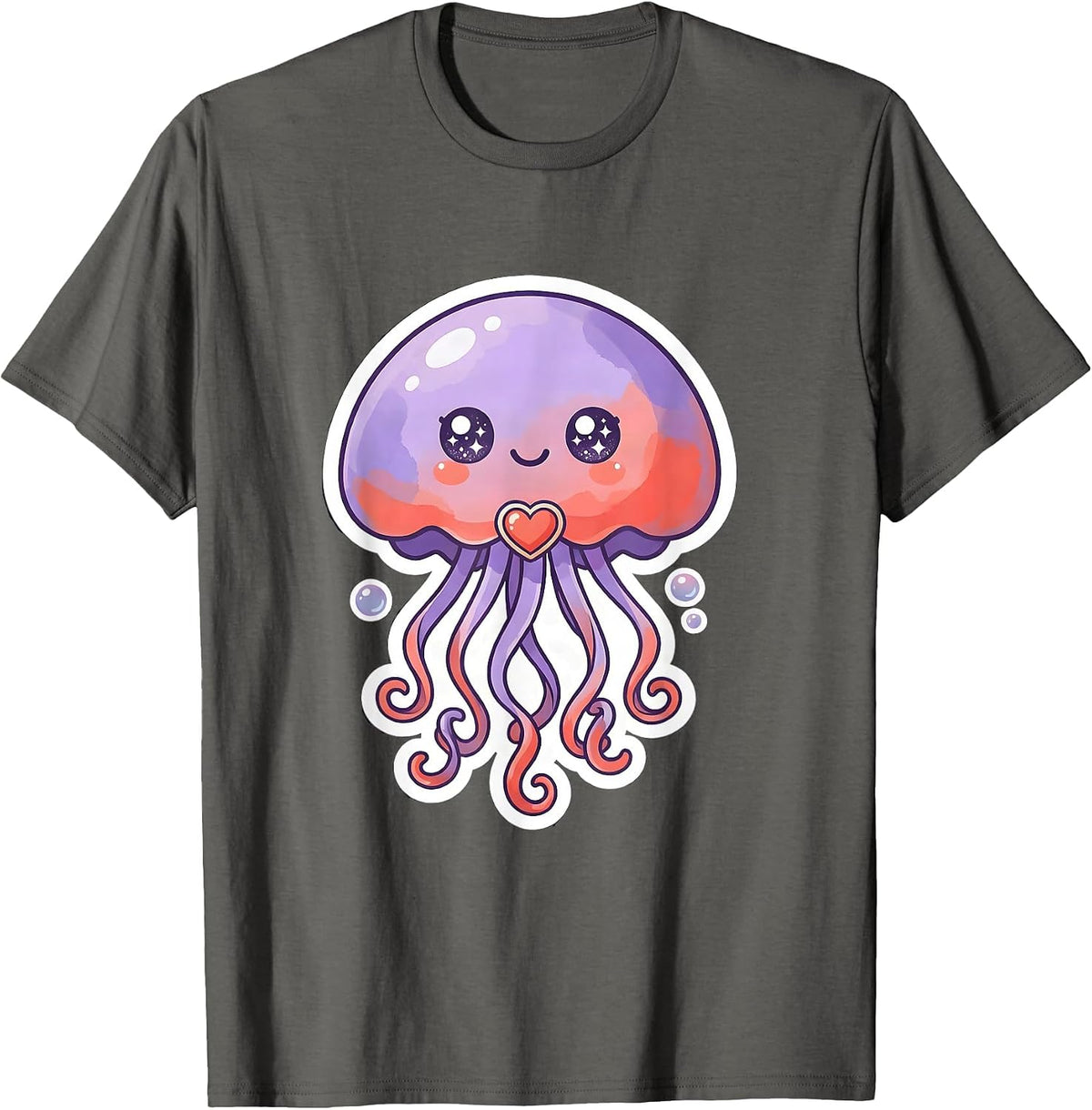Cute Kawaii Jellyfish Character Whimsical Sea Creature Fun T-Shirt - Asphalt Grey