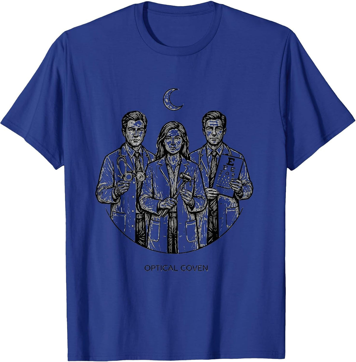 Optical Coven Line Art Halloween Optometrist Eye Doctor T-Shirt - Royal Blue