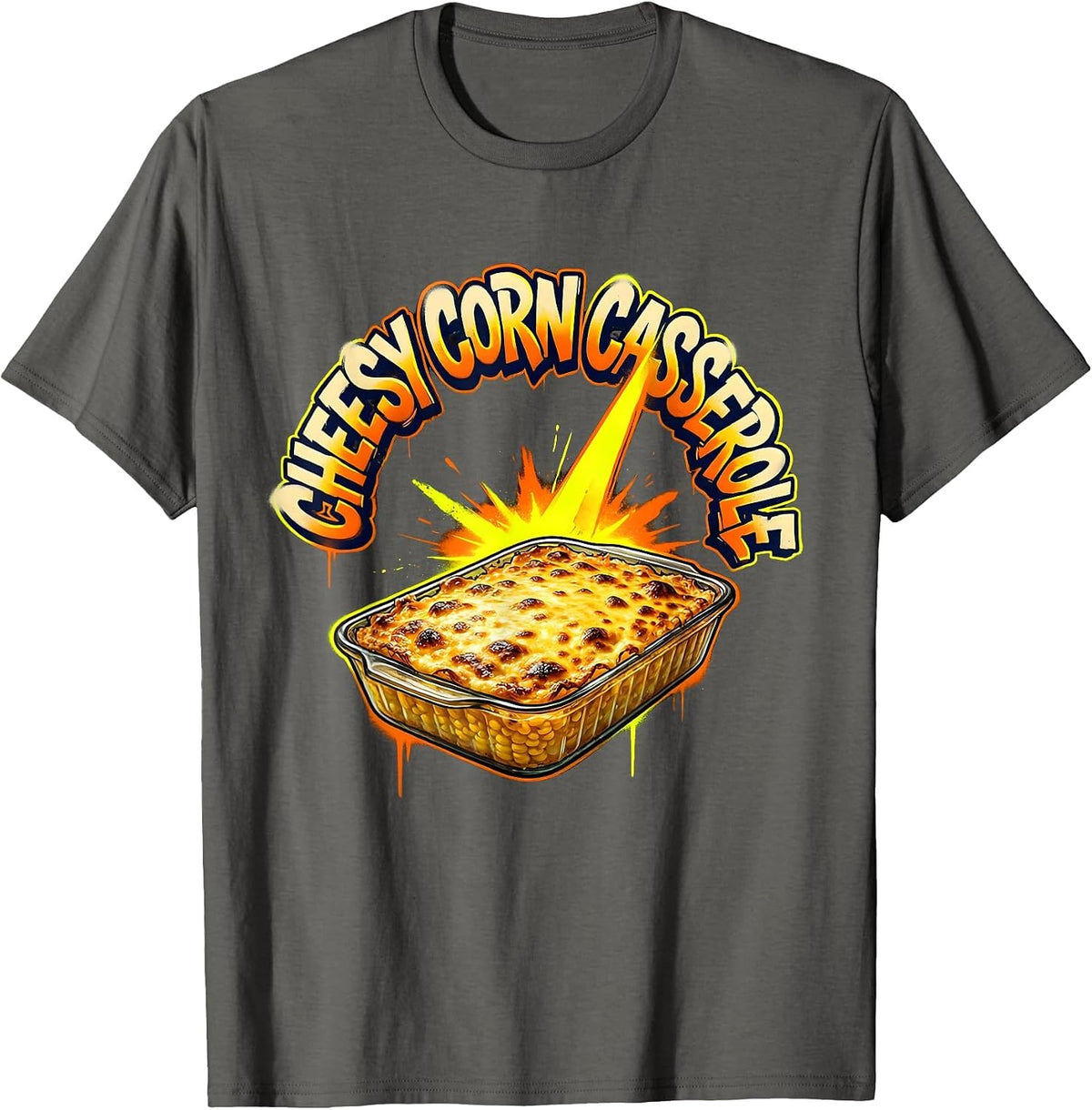 Cheesy Corn Casserole Graffiti Thanksgiving Food Bootleg T-Shirt - Asphalt Grey