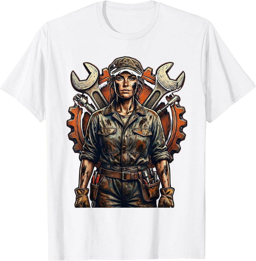 Men's Grease Monkey Mechanic Graphic Design T-Shirt - White