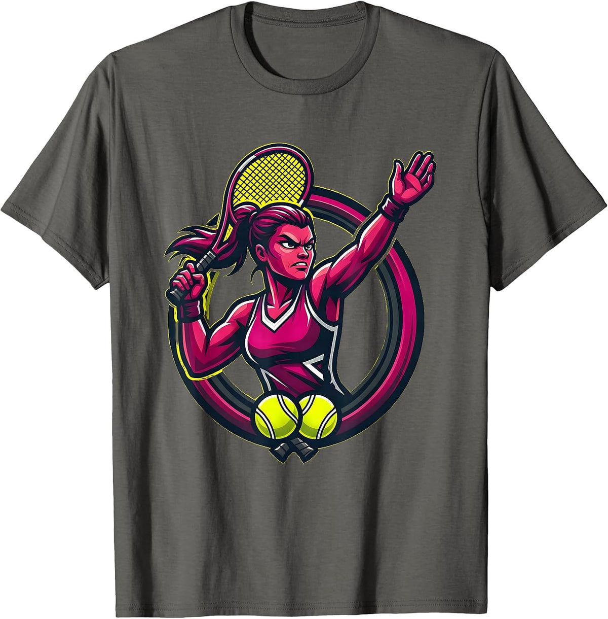 Fierce Tennis Serve Graphic Sports Design T-Shirt - Asphalt Grey