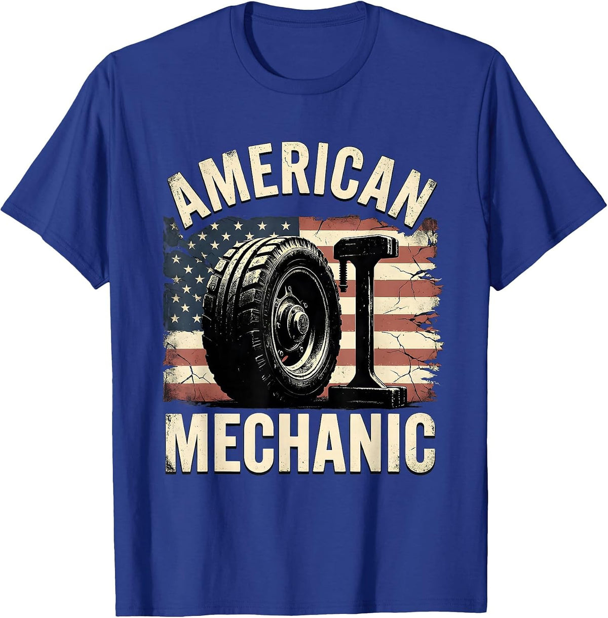 American Mechanic Distressed Patriotic Mechanic Gift T-Shirt - Royal Blue