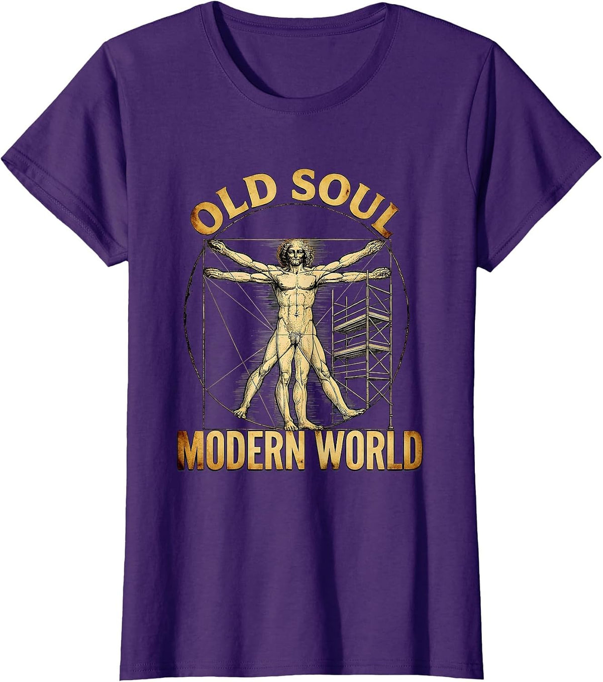Old Soul Modern World Renaissance Graphic Design T-Shirt, Women, Purple, Large - As Pictured