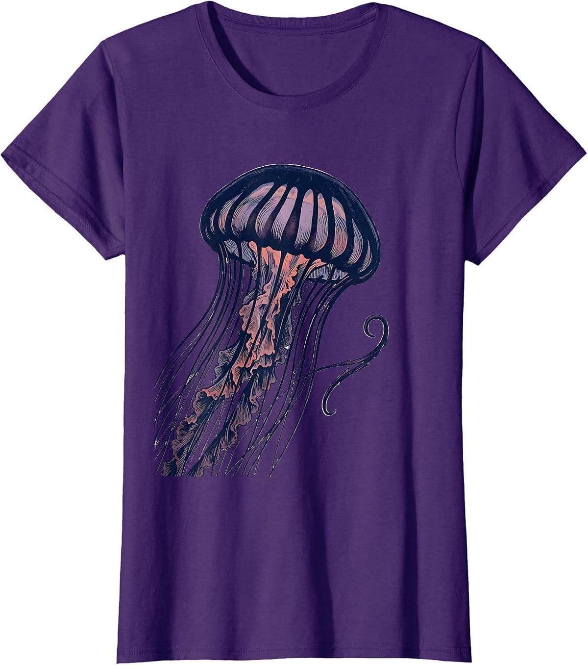 Women's Jellyfish Screenprint Poster Ocean Creature Lover T-Shirt - Purple