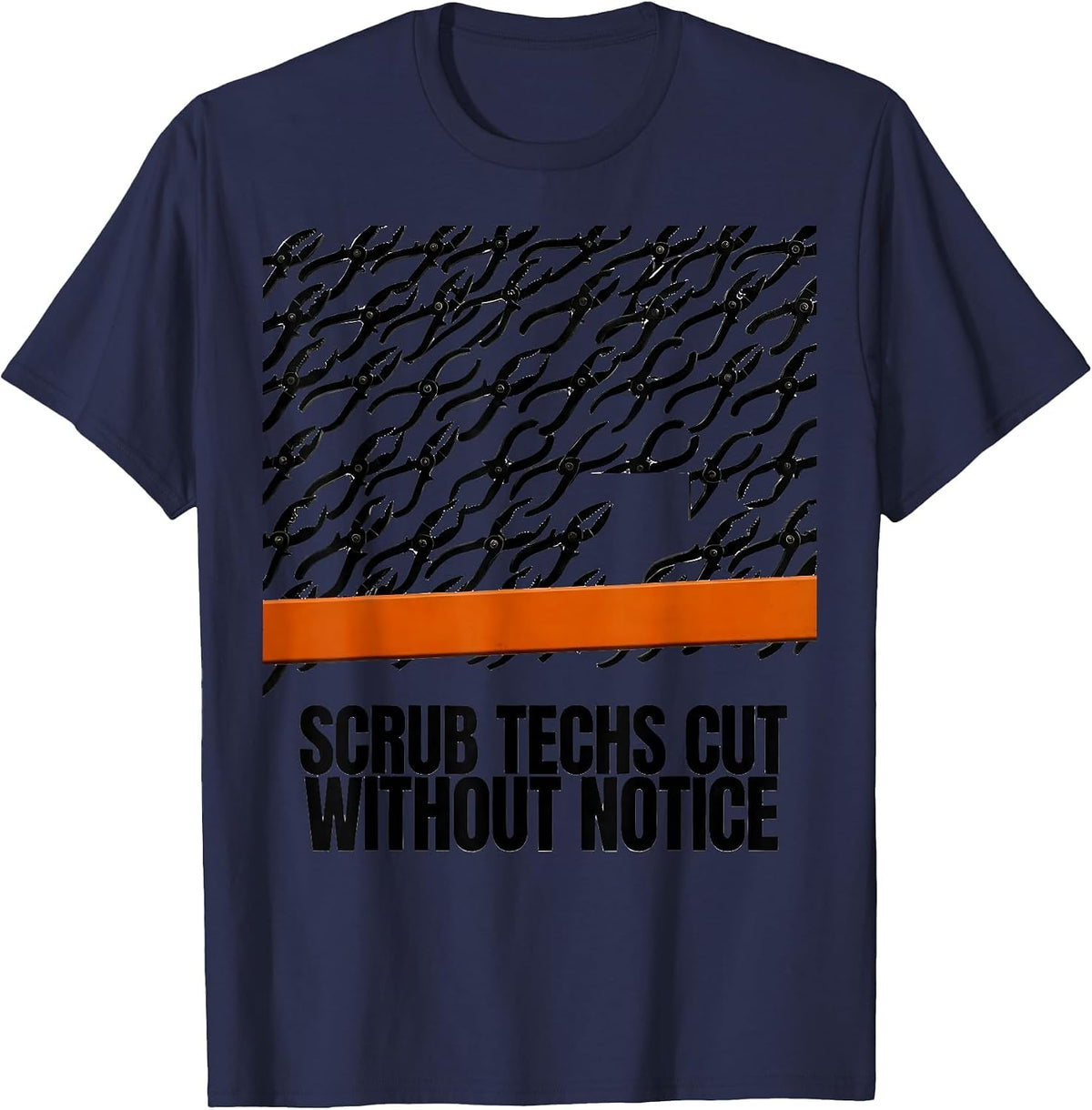 Men's Scrub Techs Cut Without Notice Brutalist Surgical Tech Humor T-Shirt - Navy Blue