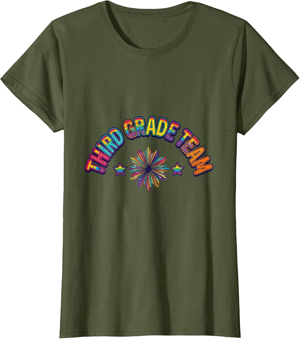 Women's Third Grade Team Colorful Back To School Teacher Student T-Shirt - Olive Green